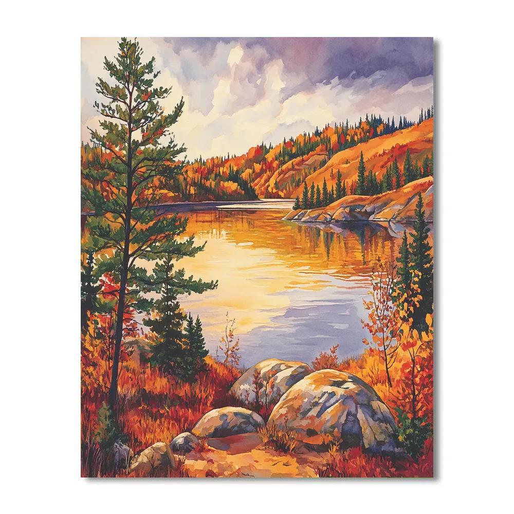 Franklin Carmichael Inspired Golden Autumn Lake Vista paint by numbers