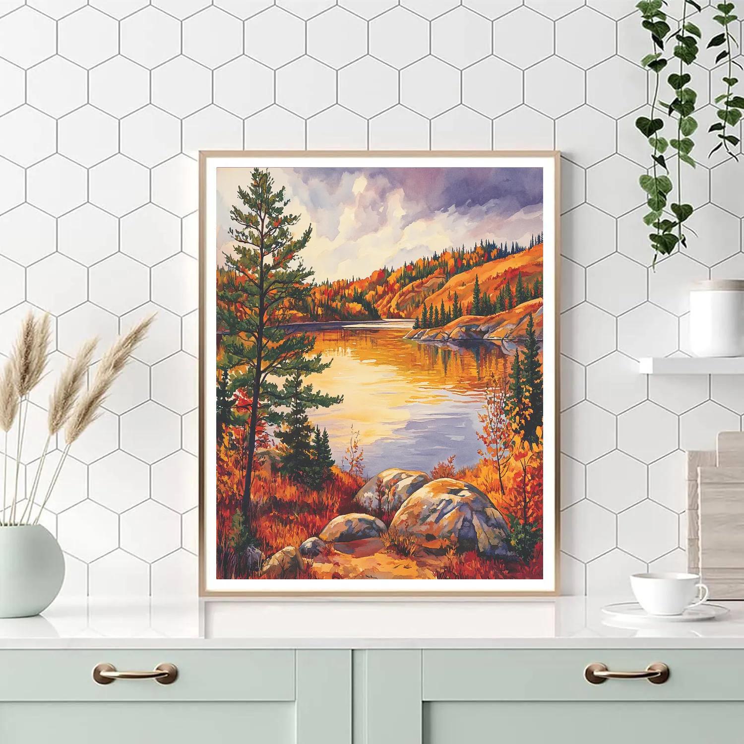 Franklin Carmichael Inspired Golden Autumn Lake Vista paint by numbers
