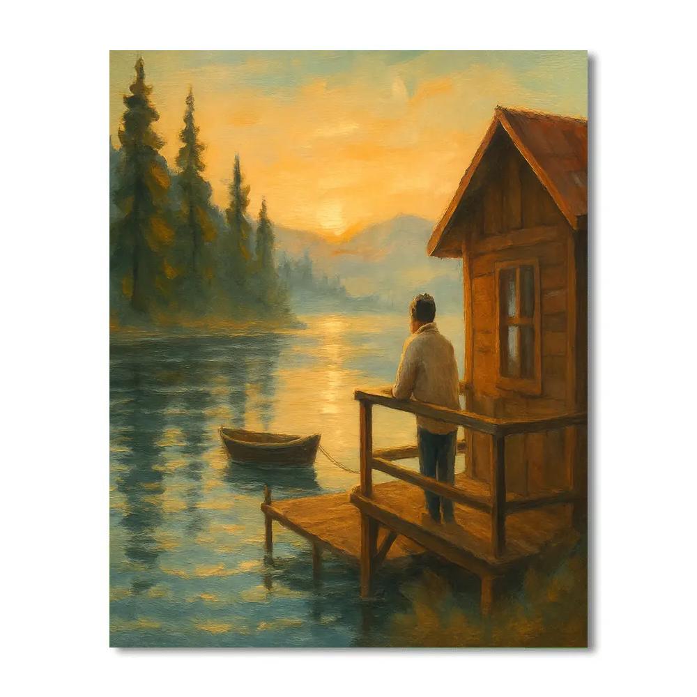 Sunrise Cabin Serenity By The Lake Numbered painting kits