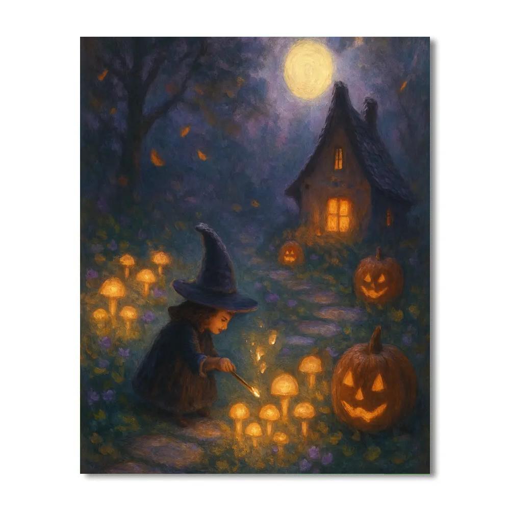 Moonlit Witchs Garden Cottage painting number kit