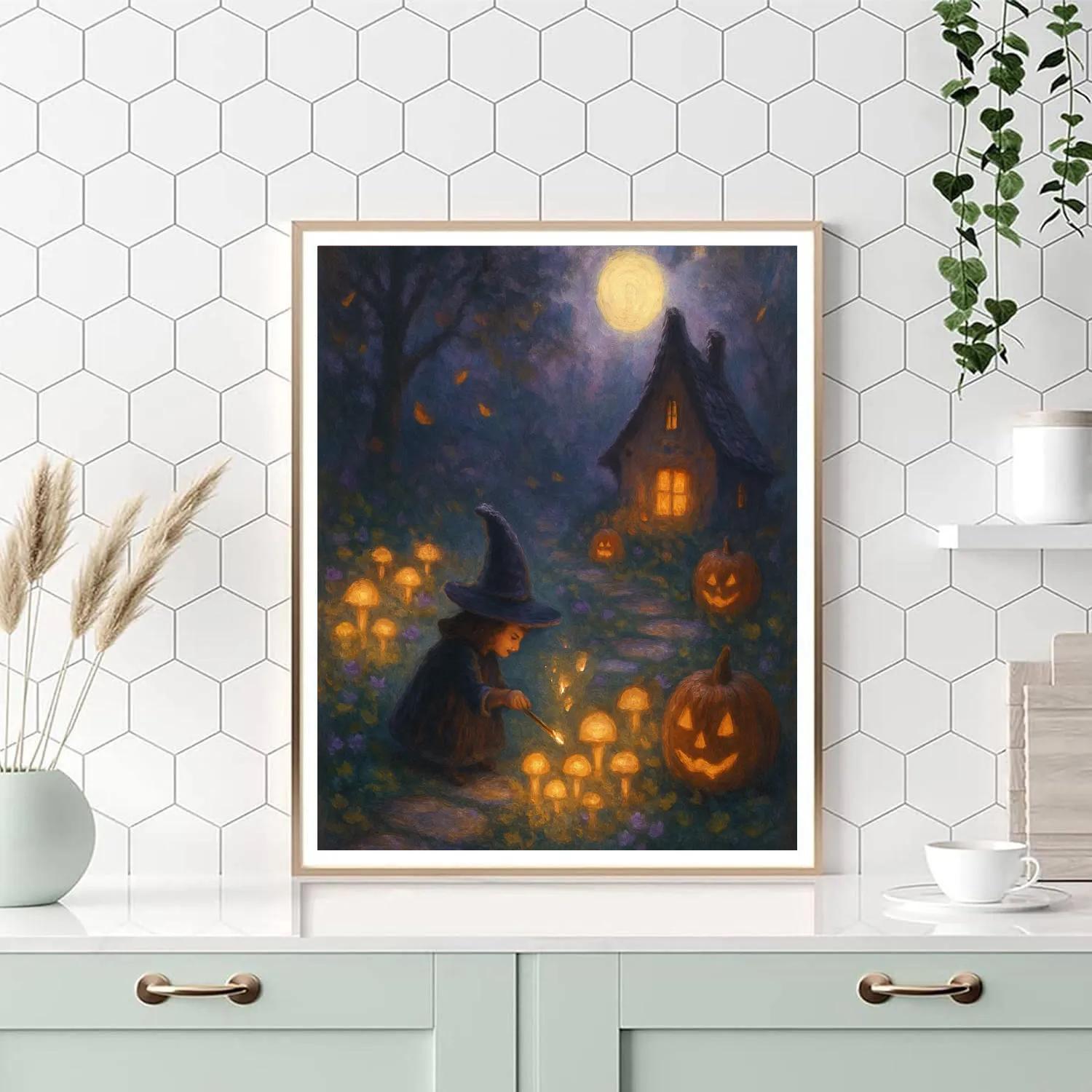 Moonlit Witchs Garden Cottage painting number kit