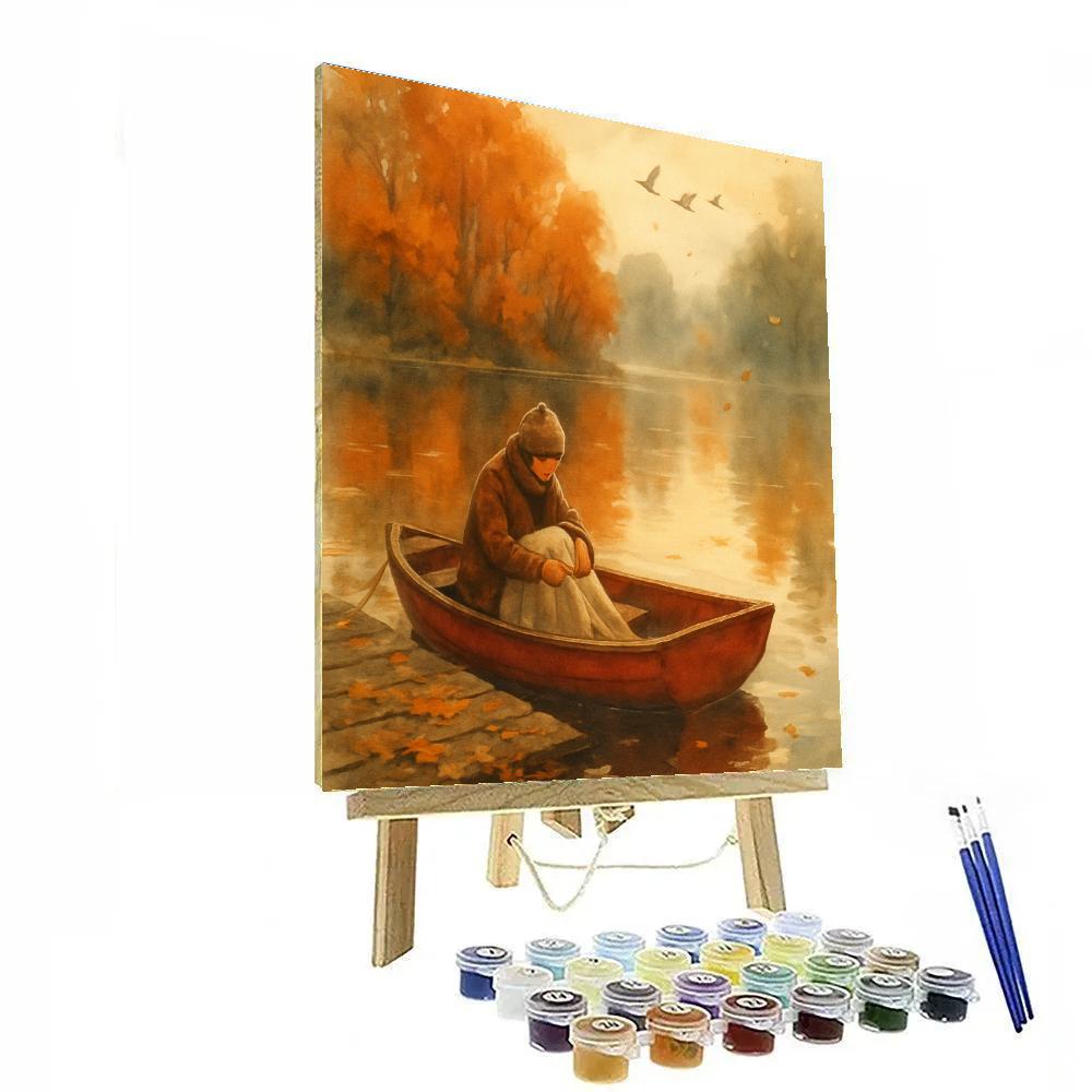 Autumn Reflections With Cozy Rowboat painting number kit