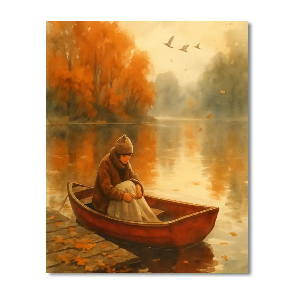 Autumn Reflections With Cozy Rowboat painting number kit