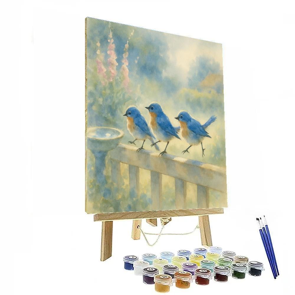 Bluebirds In Morning Garden Paint by numbers art