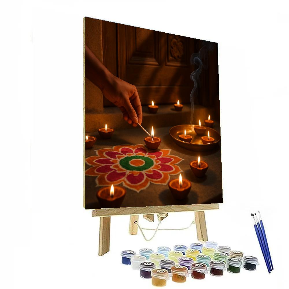 Diwali Doorstep Oil Lamp Scene Paint by numbers art