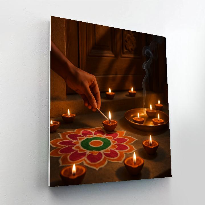 Diwali Doorstep Oil Lamp Scene Paint by numbers art