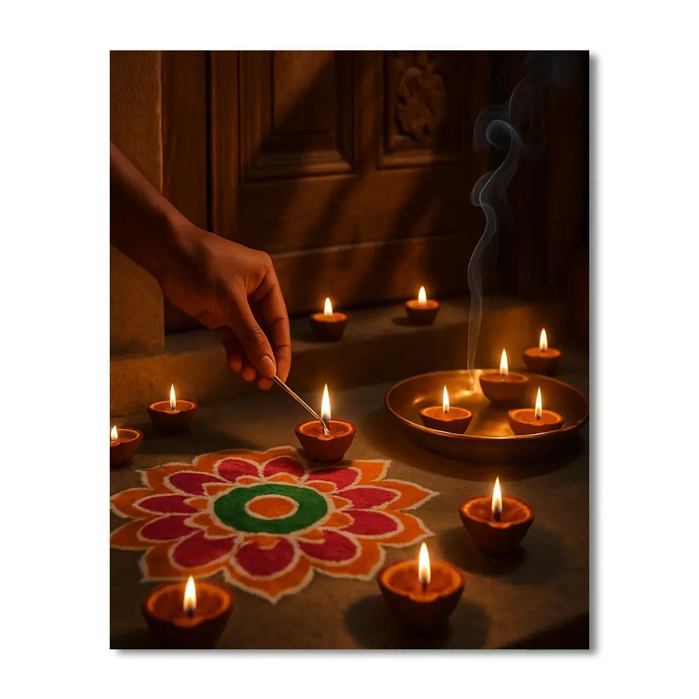 Diwali Doorstep Oil Lamp Scene Paint by numbers art