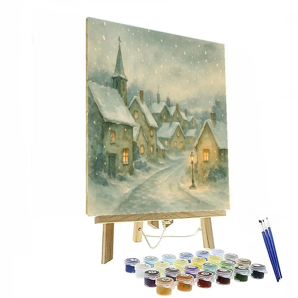 Hidden Village Under Snowfall Winter Landscape Number painting