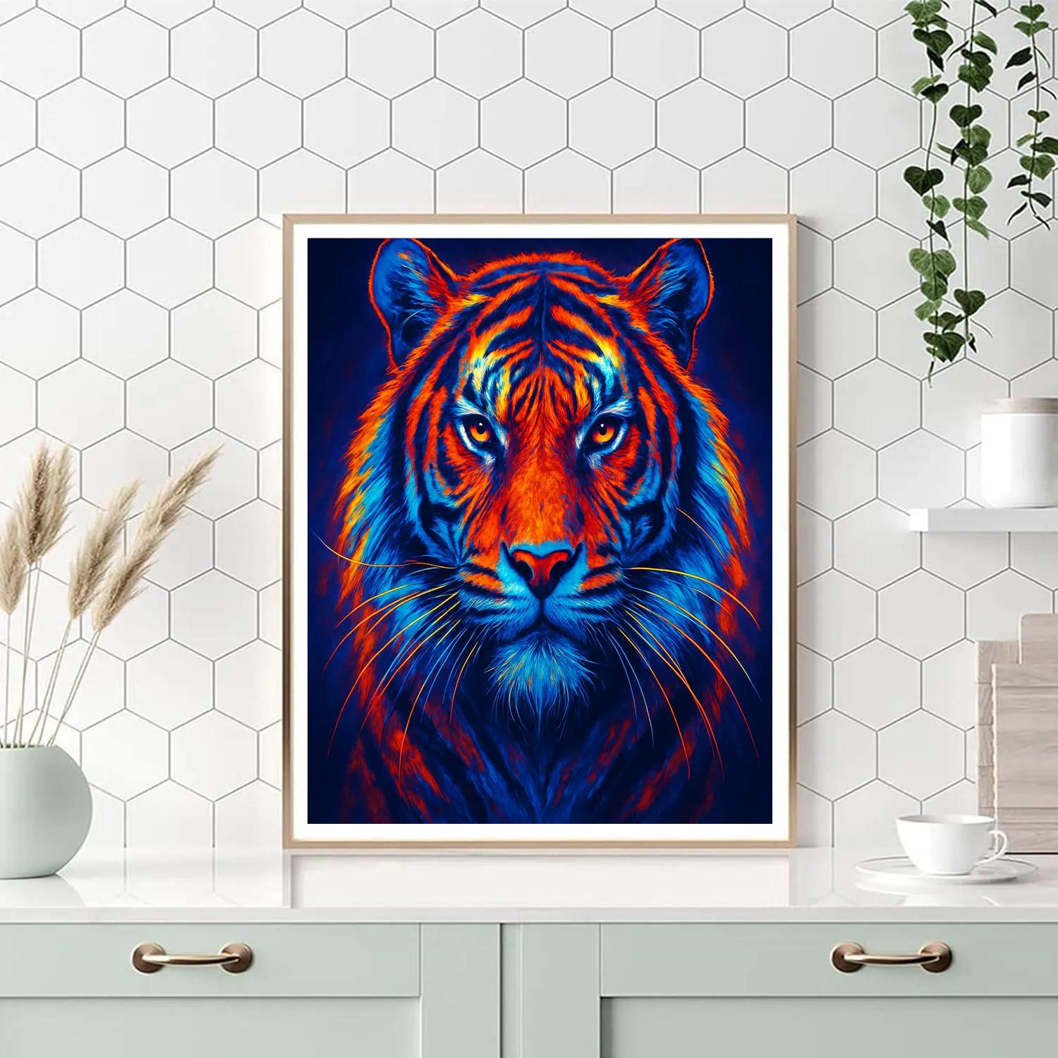 Tiger With Neon Halo Paint by numbers art