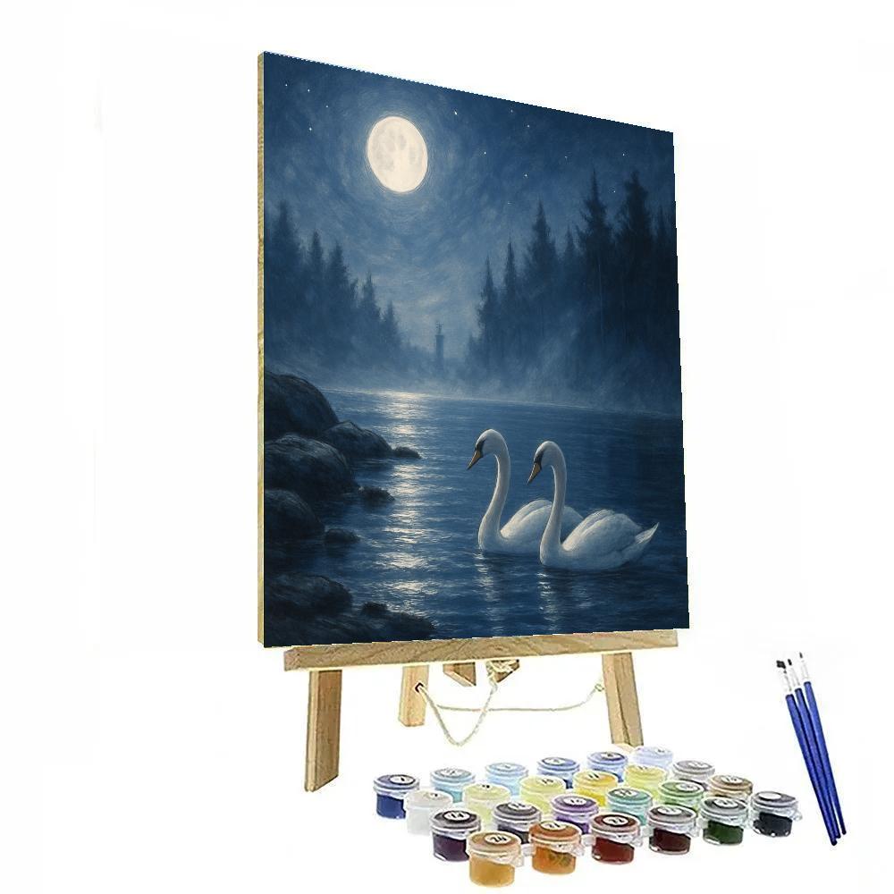 Moonlit Pine Lake Night paint by numbers