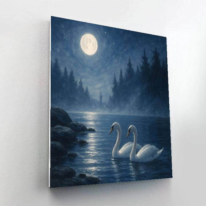 Moonlit Pine Lake Night paint by numbers