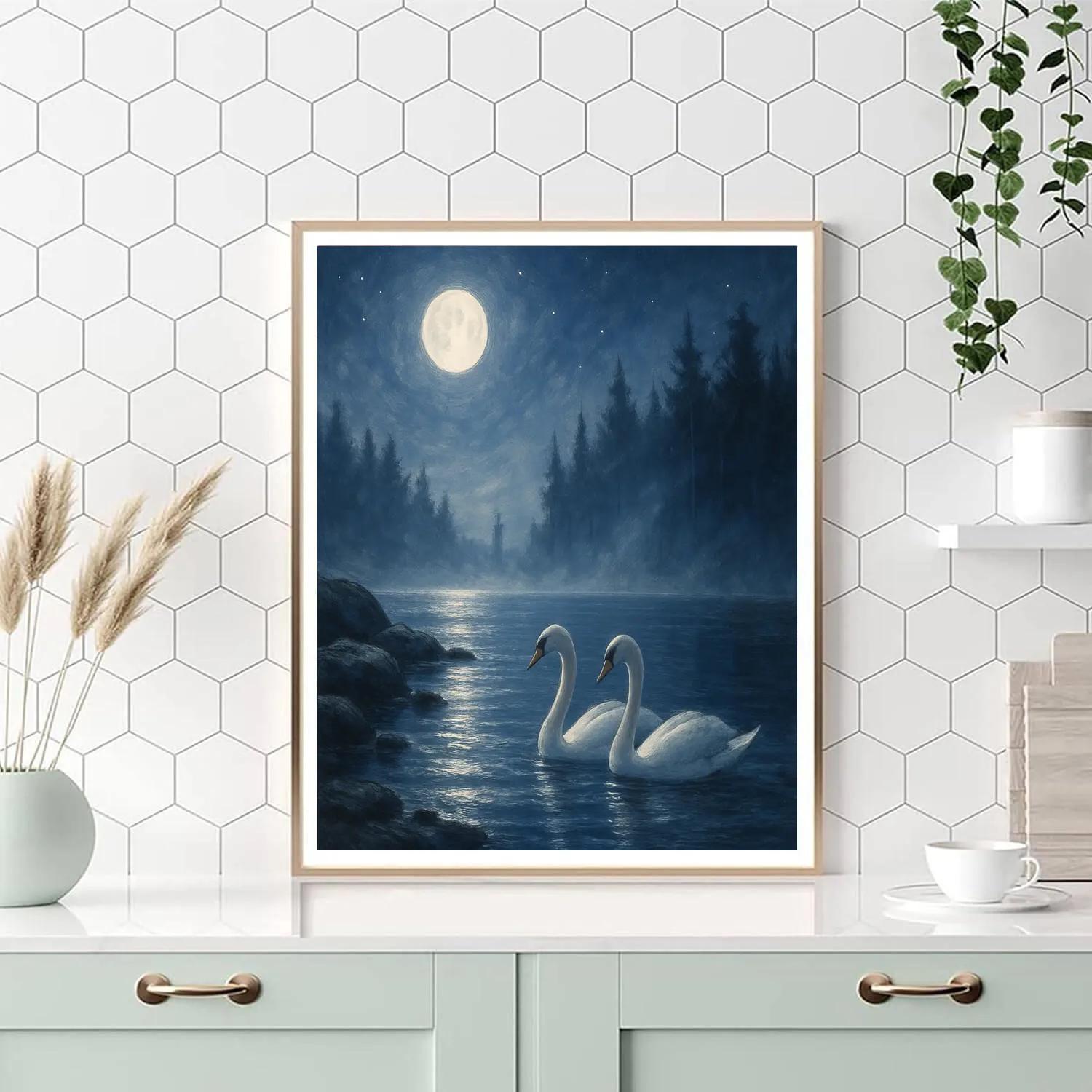 Moonlit Pine Lake Night paint by numbers