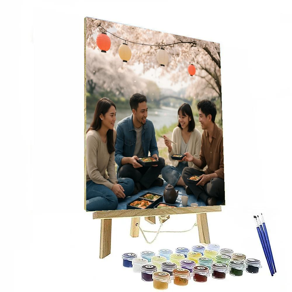 Hanami Spring Picnic Beneath Blossoms Painting by numbers kit