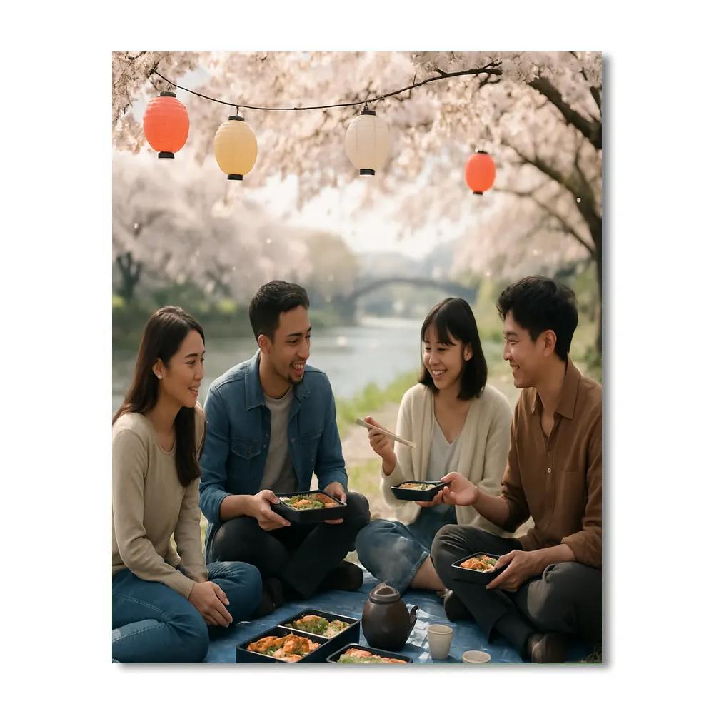 Hanami Spring Picnic Beneath Blossoms Painting by numbers kit
