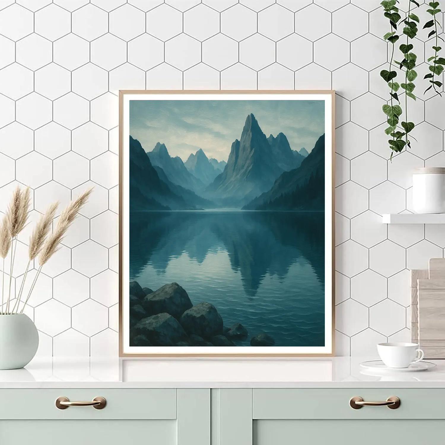 Misty Mountain Lake Mirror Painting by numbers kit