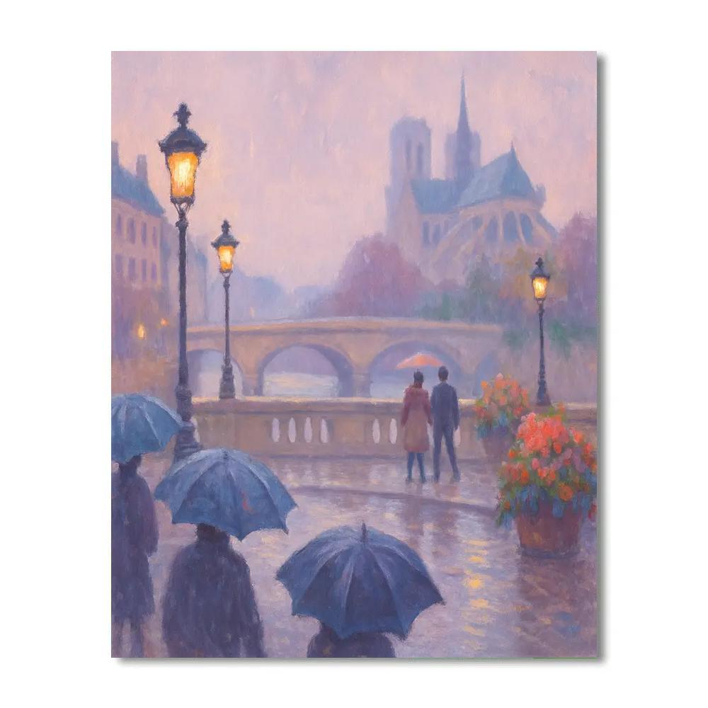Quiet Bridge In Lavender Rain paint by number