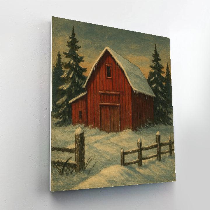 Red Barn Twilight In Snow Winter Landscape Paint by numbers art