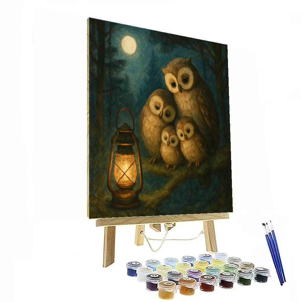 Forest Owls By Lantern Light Painting by numbers kit