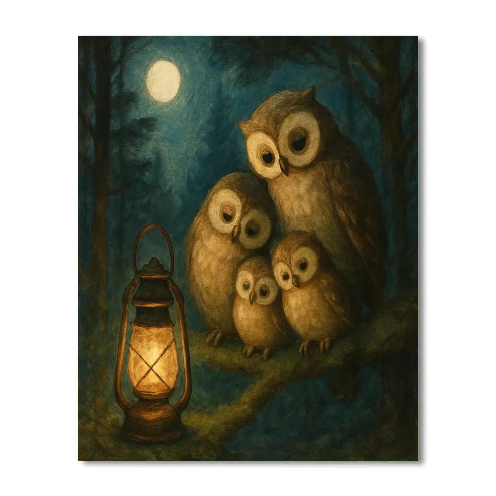 Forest Owls By Lantern Light Painting by numbers kit
