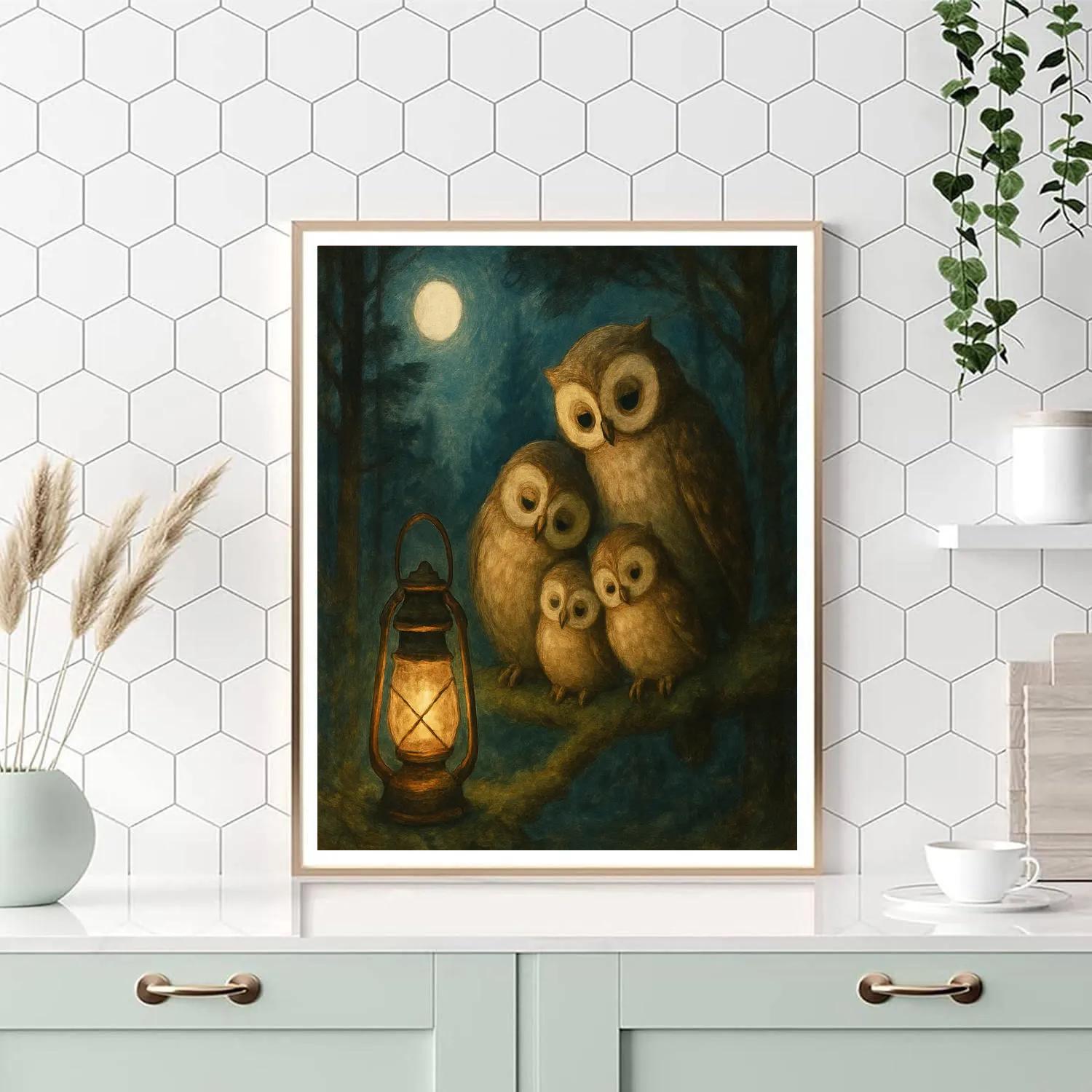 Forest Owls By Lantern Light Painting by numbers kit