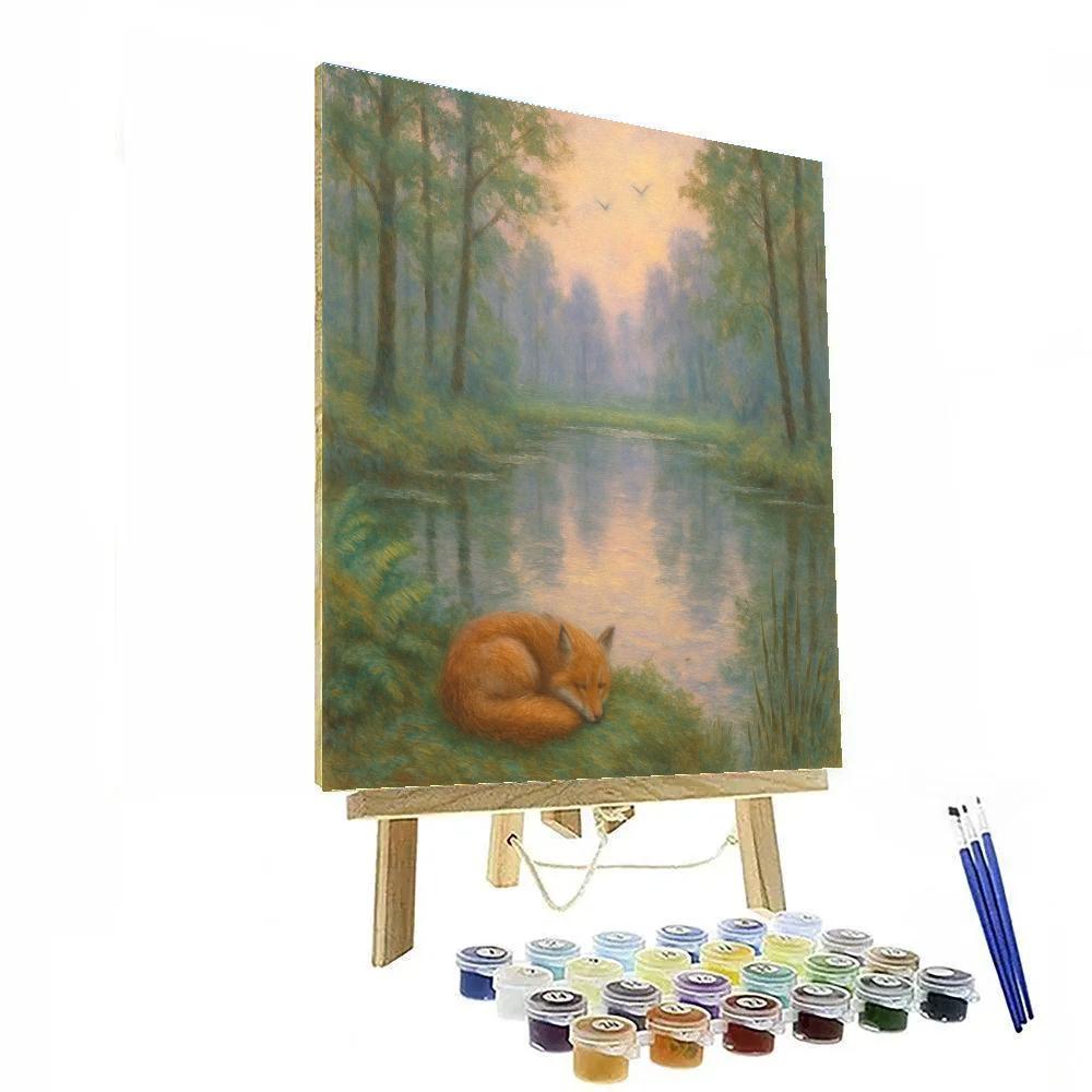 Misty Morning Forest Pond Dream paint by color