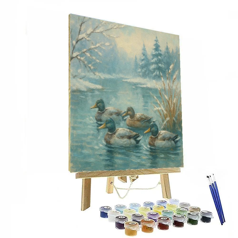 Ducks In Winter Pond Reflection DIY paint by numbers
