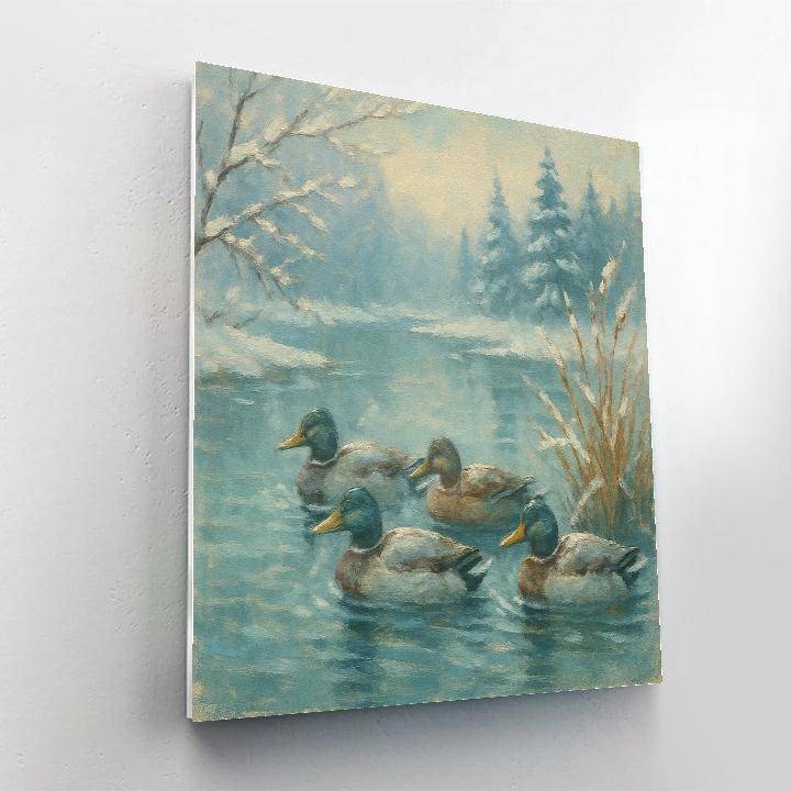 Ducks In Winter Pond Reflection DIY paint by numbers