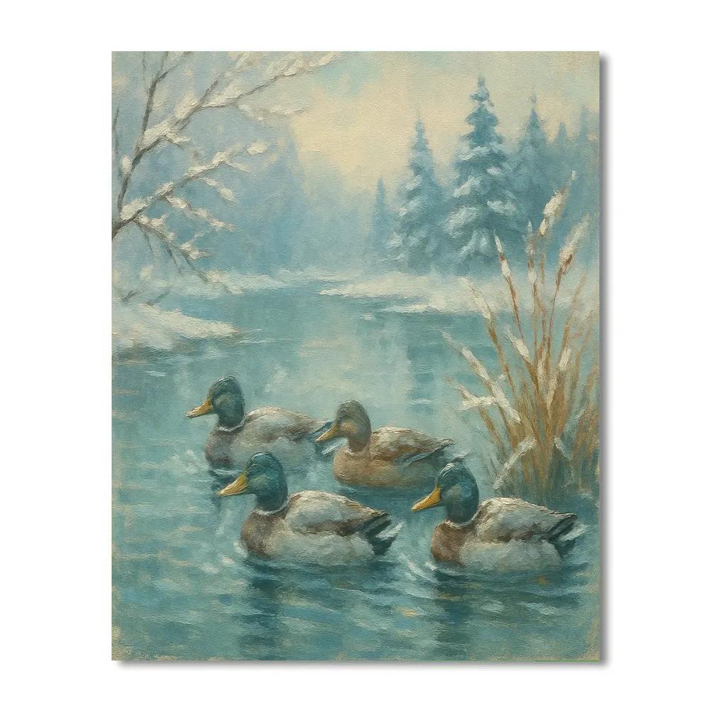 Ducks In Winter Pond Reflection DIY paint by numbers