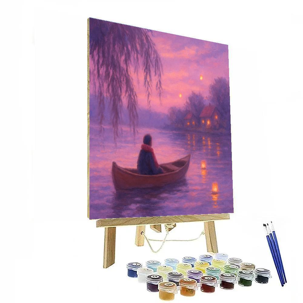 Twilight Canoe With Lavender Sky Number painting