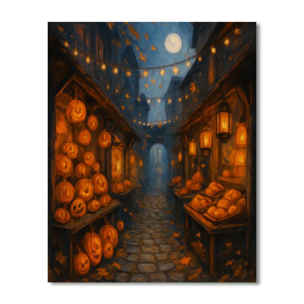 Autumn Lantern Market Alley Paint by numbers art
