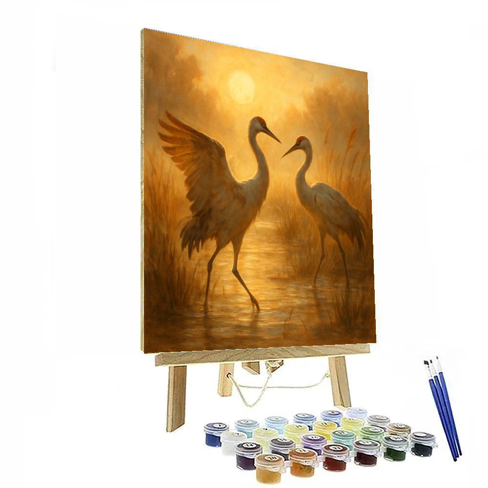 Cranes At Golden Marsh painting number kit