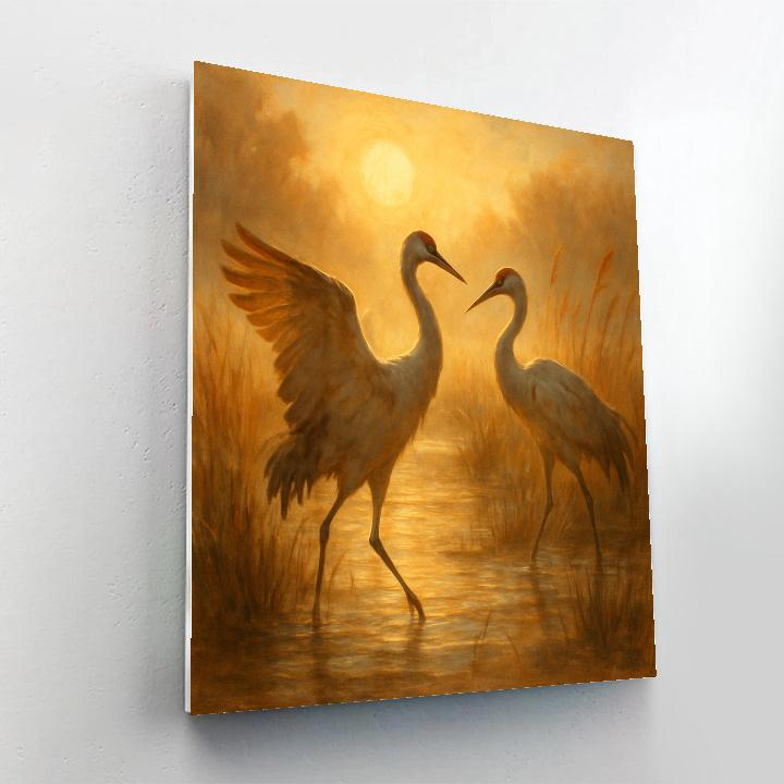 Cranes At Golden Marsh painting number kit