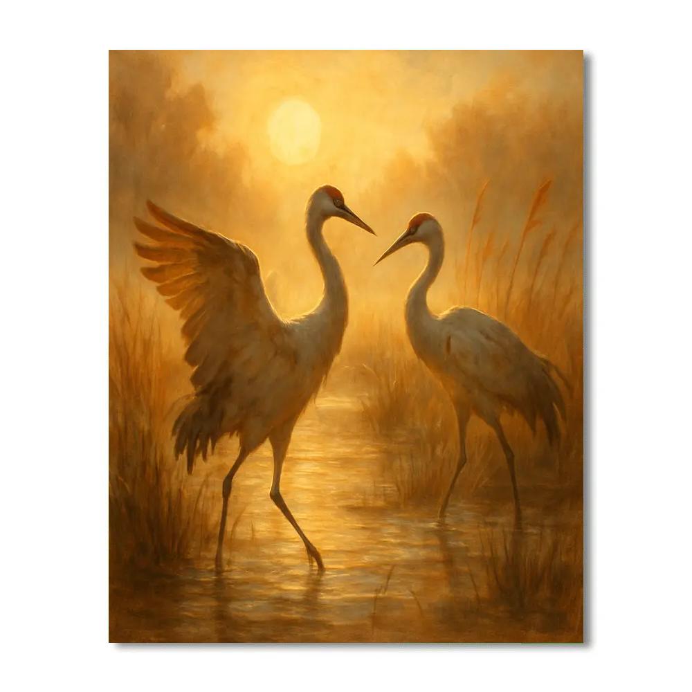 Cranes At Golden Marsh painting number kit