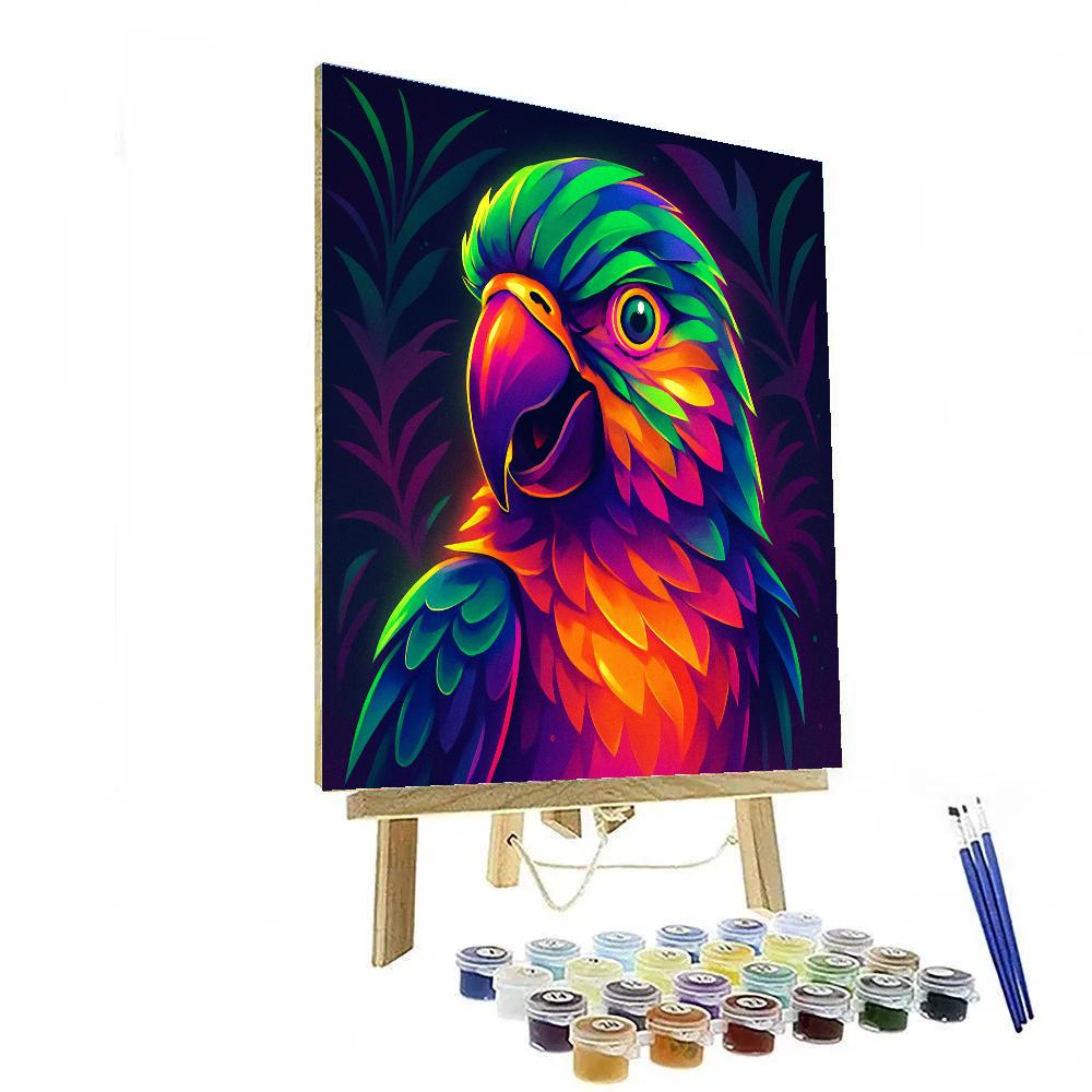 Neon Parrot Panorama Numbered painting kits