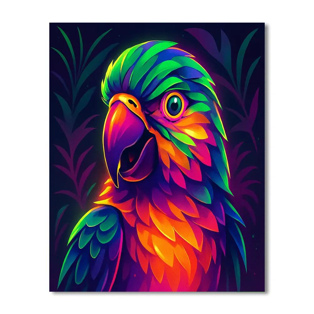 Neon Parrot Panorama Numbered painting kits