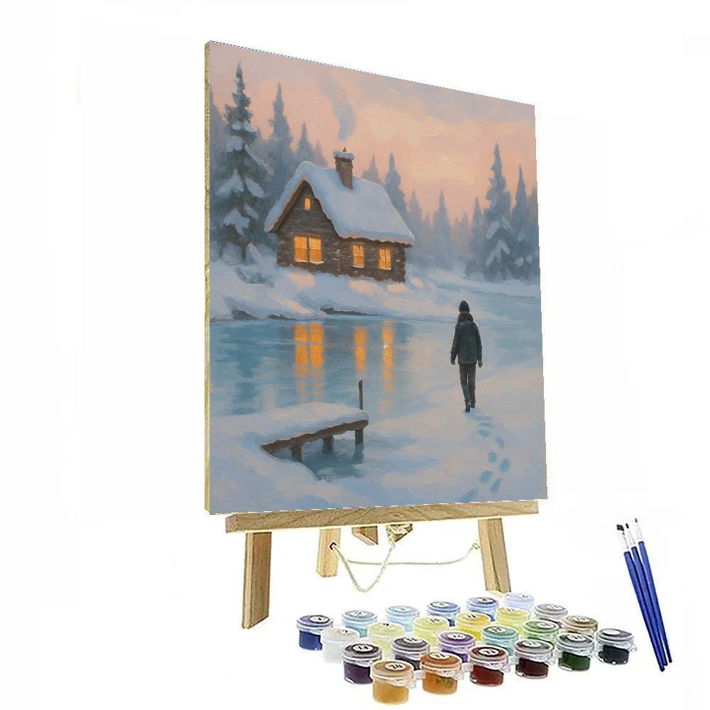 Winter Cabin Glow On Silent Lake paint by color