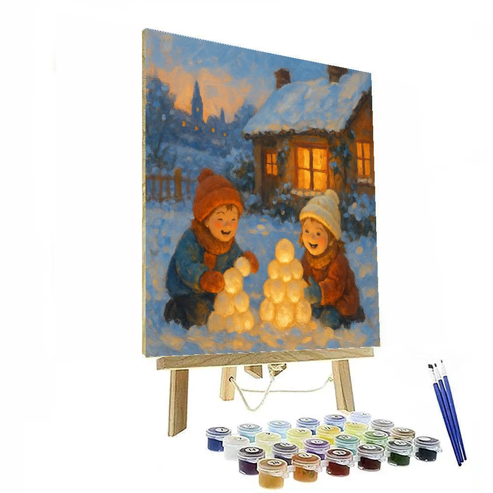 Children Sculpting Snow Lanterns Winter Landscape DIY paint by numbers