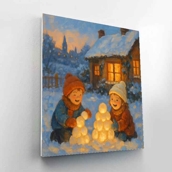 Children Sculpting Snow Lanterns Winter Landscape DIY paint by numbers