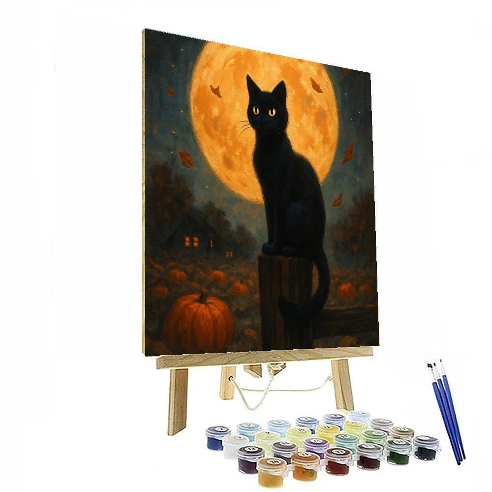 Black Cat Moonwatcher On Fence paint by numbers