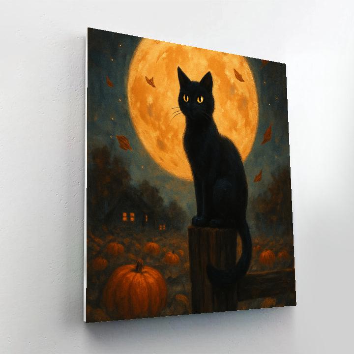 Black Cat Moonwatcher On Fence paint by numbers