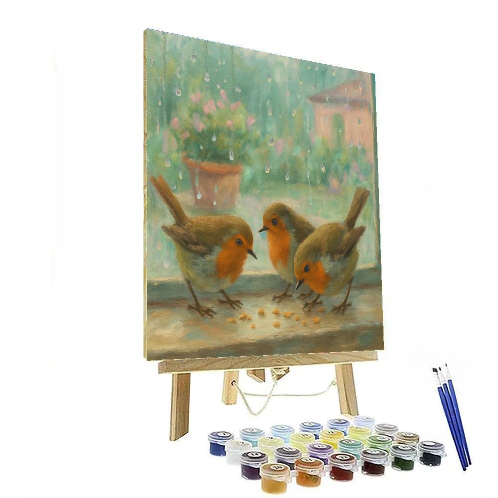 Robins In A Rainy Window Garden Numbered painting kits