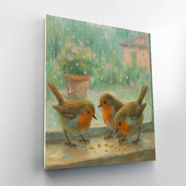 Robins In A Rainy Window Garden Numbered painting kits