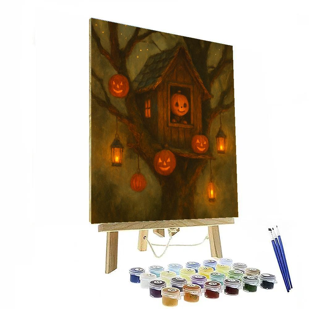 Enchanted Lantern Treehouse painting number kit