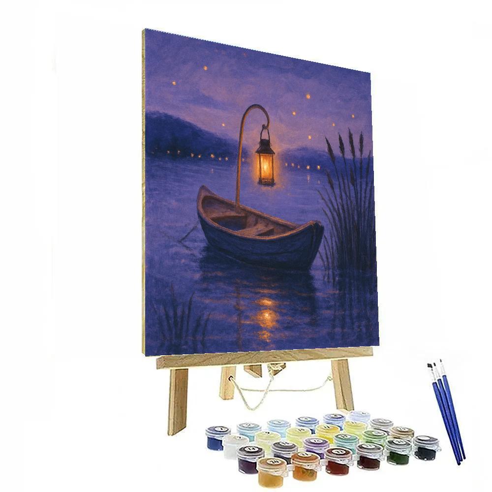 Serene Twilight With Lantern Rowboat paint by number