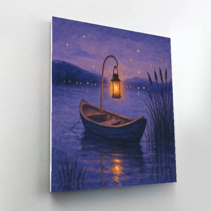 Serene Twilight With Lantern Rowboat paint by number