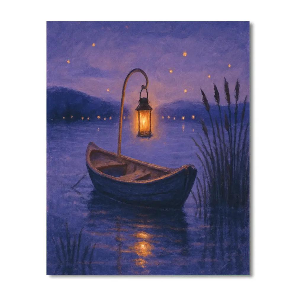 Serene Twilight With Lantern Rowboat paint by number