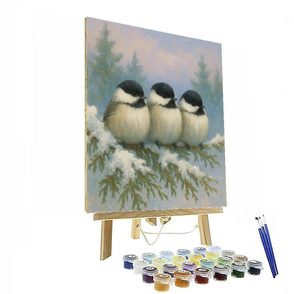 Winter Chickadees On Cedar Bough DIY paint by numbers