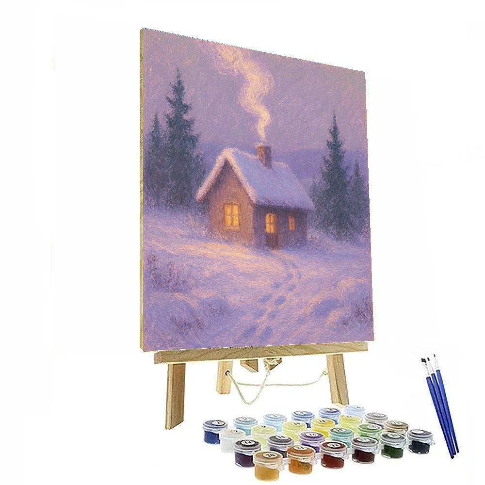 Cottage With Smoke Rising Winter Landscape paint by number
