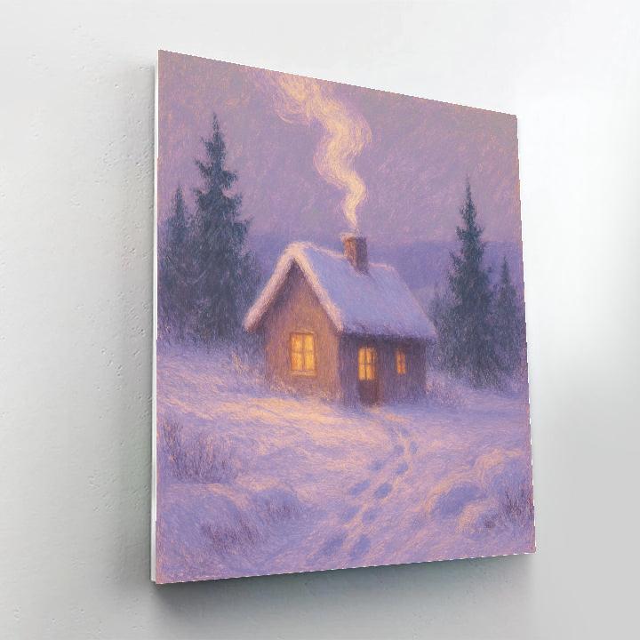 Cottage With Smoke Rising Winter Landscape paint by number