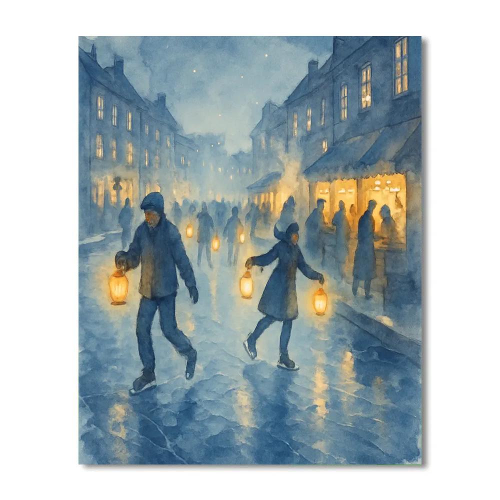 Lantern Parade On Frozen Canal paint by numbers